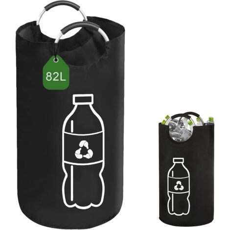 Récipient de collecte de bouteilles vides de 82 l - Noir - Étanche - Avec poignées de transport en aluminium - Pour cuisine, salle de rangement et extérieur (1/5)