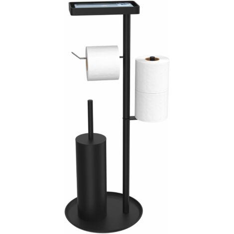 Porte-Papier Toilette Debout avec Brosse WC en Acier Inoxydable - Dérouleur et Boîte à Lingettes Humides, Aucun Perçage Requis (Noir Mat) (1/5)