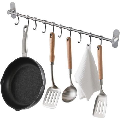 Organiseur, avec 10 crochets Rack Pot à ustensiles de cuisine en acier inoxydable, Nickel brossé (1/5)
