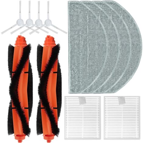 Lot de 10 accessoires pour robot aspirateur Xiaomi E10 / E12 / B112 - Contient 2 brosses principales, 4 brosses latérales, 2 éponges, 4 chiffons de nettoyage (1/5)