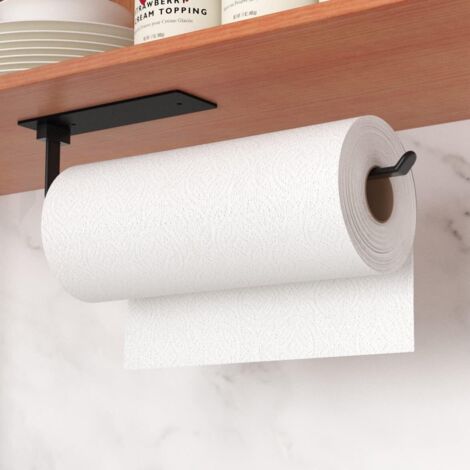 Porte-Rouleau de Cuisine Noir sans perçage, Porte-Papier de Cuisine Autocollant sous l'armoire pour Le Rangement et l'organisation de la Cuisine, Porte-Serviettes en Papier Mural (1/5)