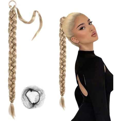 76cm Extension de Queue de Cheval Tressée avec Élastique Intégré Droites Enveloppantes Cheveux Synthétiques Naturels pour Style Braut & Quotidien (1/5)