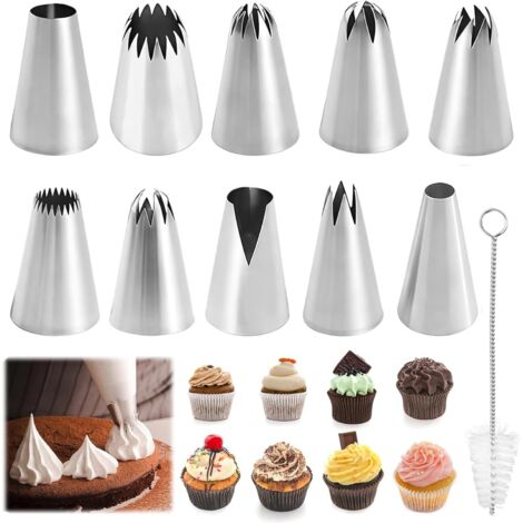 Lot de 10 grandes douilles à douille professionnelles réutilisables en acier inoxydable pour gâteaux, muffins, biscuits