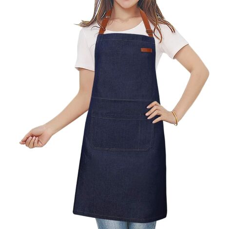 Denim Tablier de cuisine réglable en jean avec poche, tablier de cuisine, pour femme, homme, pour café, barbecue, jardin, bleu