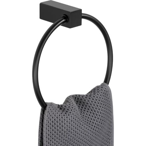 Anneau Porte Serviette Mural pour Salle de Bain Cuisine, Support Serviette Rond en SUS304 Acier Inoxydable, Tige de 9MM de Diamètre, Finition Noir (1/5)