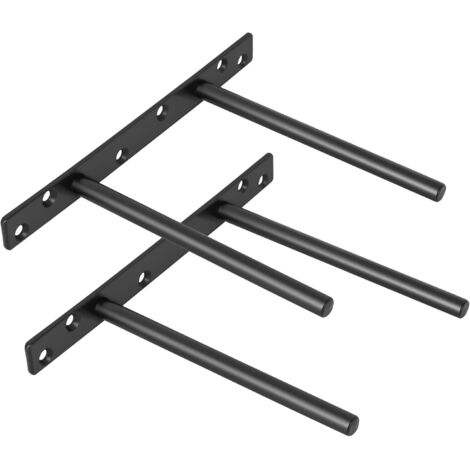 Equerre Etagere Murale Fixation Flottante Invisible, Tige Double Support Etagere Murale en Métal, Tablette Flottante Support Charge Lourde, Longueur 150MM, Noir 2 Pcs, EJY9006B-2P