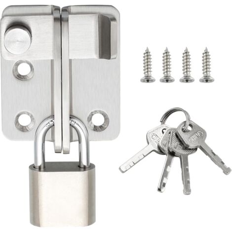 Verrou Porte Exterieur/Interieure Coulissante avec Cadenas, Loquet Porte à Bascule Boulon pour Portail Jardin Armoire, Finition Brossée en Acier Inoxydable, 52 x 62 MM (1/5)