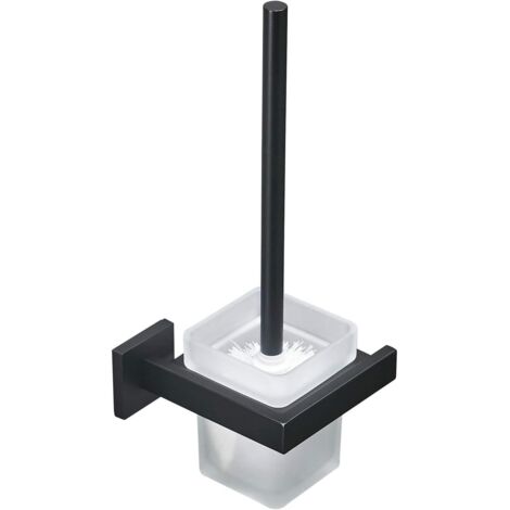 Brosse WC et Support Mural avec Support, Noir, Acier Inoxydable 304 et Verre Mat pour Salle de Bain