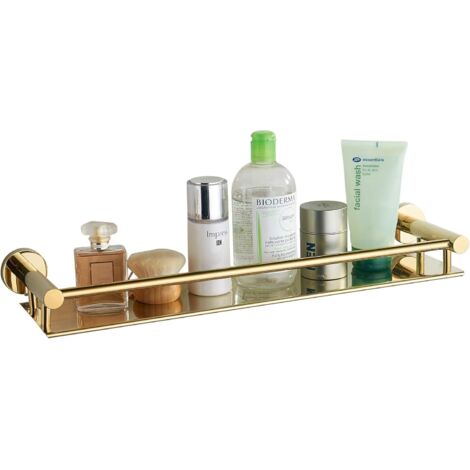 Étagère de salle de bain en acier inoxydable 304 avec rail - Fixation murale pour décoration de salle de bain (doré) (1/5)