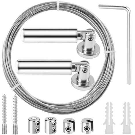 Câble en Acier Inoxydable 5m – Kit Tringle à Rideaux avec Fixation pour Rideau de Douche  Câble pour Rideau Antirouille + Accessoires Inclus  Compatible Rideaux Lourds