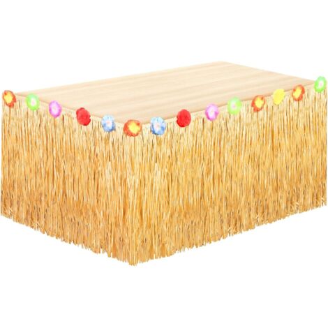 Jupes de Table Hawaïennes, Décoration de Fête Hawaïenne avec des Fleurs Multicolores pour Fêtes d'Été, Garden-Partys, Événements de Plage, Soirées à Thème, 300 x 60 cm