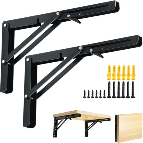 2 Pièces Equerre Pliable Robustes de 30 CM, Support Console Pliable de 90°, Supports d' Étagère Murale en Acier Inoxydable pour Chambre/Salle de Bain/Cuisine, Equerre Etagere Murale Pratique (1/5)