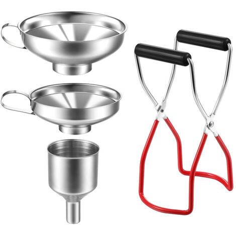 Entonnoir à Confiture, Paquet Contient Pince de Bocal/3 Entonnoirs en Acier Inoxydable/Filtre, Entonnoir en Acier Inoxydable pour Liquide ou Confiture et Pince de Levage de Bocal (1/5)