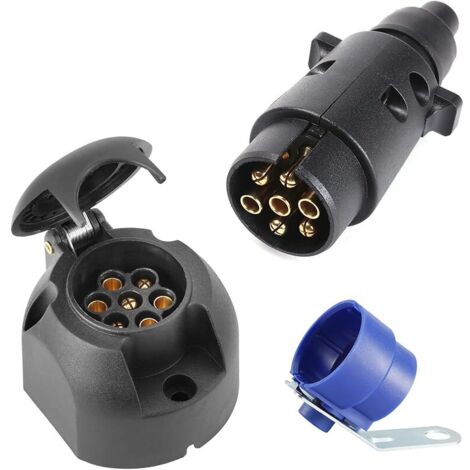 Prise Remorque 7 Broches Male Et Prise Remorque 7 Broches Femelle Étanche,12V Prise pour Remorque 7 Broches Prise pour Attelage Voiture Camion RV,avec Support de fiche Remorque bleu(SK0703B) (1/5)