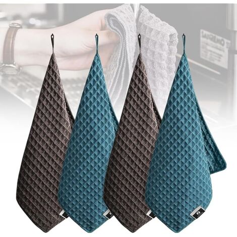 Lot de 4 serviettes en microfibre, serviettes gaufrées, extrêmement absorbants et durables, accessoires et chiffons de nettoyage, serviettes de cuisine qui ne peluchent pas et ne se décolorent (1/5)