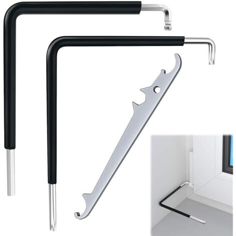 Lot de 3 outils de réglage de fenêtre, clé de réglage de fenêtre, comprend des clés à roulement d'angle, clés hexagonales TX15 et 4 mm, acier chromé, pour fenêtres/portes/fenêtres de toit (1/5)