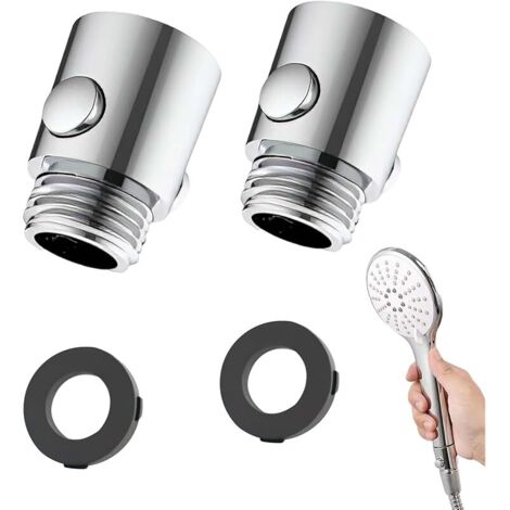Lot de 2 pommeaux de douche avec valve d'arrêt et limiteur de débit G1/2 pour économie d'eau et confort pour pommeau de douche (argenté) (1/5)