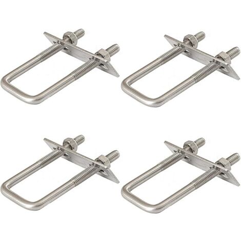 Lot de 4 étriers en U avec filetage, vis en U M8 60 x 120 mm, vis à étrier en acier inoxydable 304, étrier en U avec écrous et plaque de cadre, pour remorquage, voitures et navires, réparation
