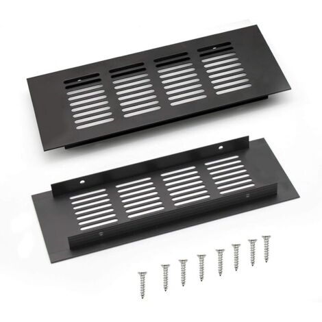 Lot de 2 grilles d'aération encastrées en aluminium de 200 mm de diamètre, de forme angulaire, pour placards et chambres (noir) (1/5)