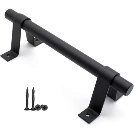Poignée de porte coulissante de style grange, en acier au carbone massif noir, de 200 mm de long, pour placard de cuisine. (1/5)