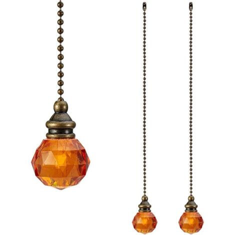 Lot de 2 chaînes de traction pour ventilateur à boule orange - Longueur de la chaîne : 25,4 cm - Diamètre du pendentif : 2,8 cm - Hauteur : 4,2 cm (1/5)