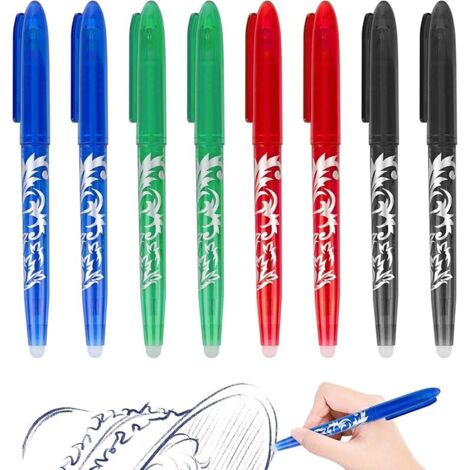 Stylo à bille effaçable Gel, 8 Stylo à bille, Stylos effaçables, Stylo effaçable, 0,5 mm Stylo à bille avec gomme, Stylos à friction pour fournitures scolaires de bureau Bleu Noir Rouge Vert (1/5)
