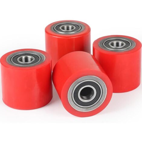 Lot de 4 Roues de Transpalette Polyuréthane 80 x 70 mm, Axe 20mm Charge Maximale 600 kg Avec pour Transpalette Roulements à Billes (1/5)