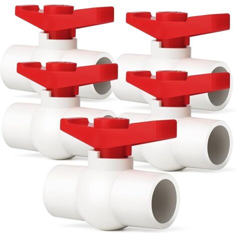 5 Pcs 20MM OD White PVC Ball Valve With Smooth Handle,Fit for Water Flow Control (Valve à bille en PVC blanc avec poignée lisse)