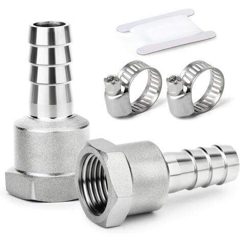 2 pièces raccords embout cannelé acier inox 304, embout 12 mm vers filetage femelle BSP 1/2", raccord compression eau, carburant, air (1/5)