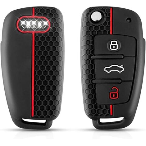 Protection Coque Clé Audi, Compatible pour Audi A1 A3 A4 A6 A8 S3 S4 S6 RS4 RS6 Q2 Q3 Q5 Q7 TT R8 Seat Exeo, Coque de Clé de Voiture en Silicone Audi - 3 Boutons (1/5)
