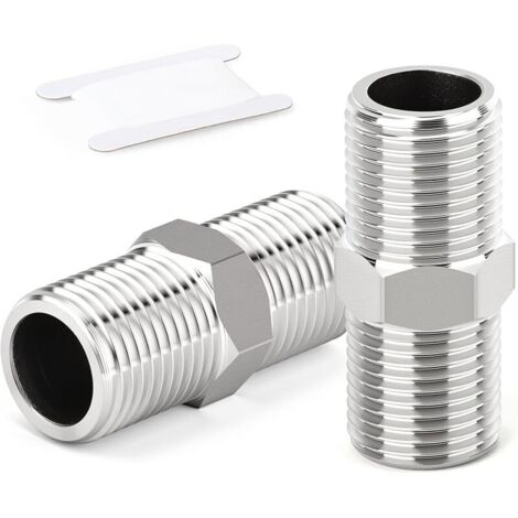 2 pièces raccords hexagonaux, 1/2" BSP mâle x 1/2" BSP mâle, raccords adaptateurs en acier inoxydable 304, longueur 50 mm, connecteur droit (1/5)