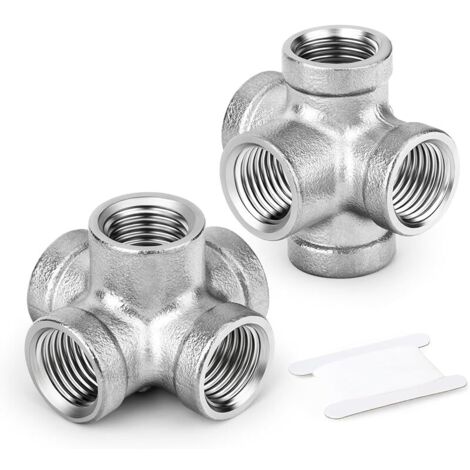 2 Pièces 1/2" BSP 5 voies raccords cruciaux en acier inoxydable pour conduites d’eau et d’air, application industrielle (1/5)