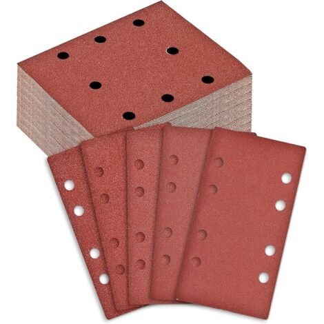 100 Feuilles Abrasives Papier de Verre 93x185 mm - Grain 40/60/80/120/240-8 Trous pour Ponceuse Vibrante/Orbitale - Lot pour Ponçage Bois, Métal, Peinture