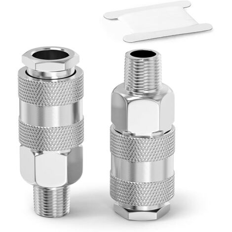 2 pièces 3/8" BSP mâle Raccords de tuyau d'air, Raccord rapide de conduite d'air pour l'industrie, Kit de réparation de tuyau de compresseur pneumatique