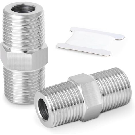 2 pièces de raccords de tuyauterie à embout hexagonal en acier inoxydable 304, raccord droit adaptateur pour tuyau mâle BSP 1/2" x tuyau mâle BSP 1/2" (1/5)