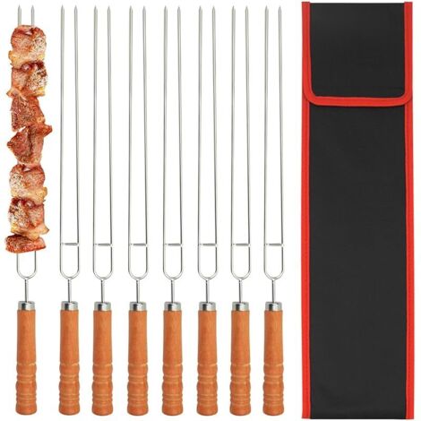 Lot de 8 Brochettes pour Barbecue, Double Pique a Brochette pour Barbecue, 41.8cm Brochettes à Viande Acier Inoxydable pour Barbecue Brochette, Réutilisable Accessoire Barbecue