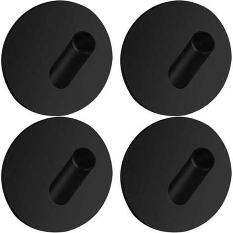 Crochet Autocollant Adhesif, Crochet Salle De Bain Acier Inox 304 Adhesif Mural Avec Coussinet Collant Rond Imperméable Pour Salle De Bains, Cuisine, Salon, 4 Pièces, Noir (1/5)