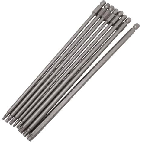 Jeu de 8 Embout Torx Long 200mm Hex Tige Tamper Proof Tournevis Torx Embouts Magnétiques T8, T10, T15, T20, T25, T27, T30, T40 pour Tournevis et Visseuse électrique