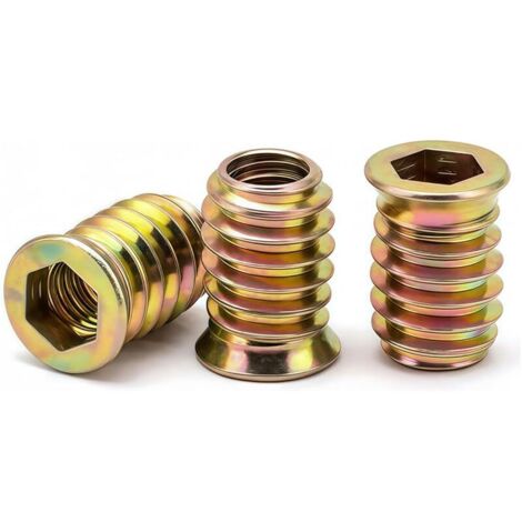 M8 Insert Fileté Bois, écrous à Visser M8 X 15mm Manchons à Visser Galvanisés écrou Hexagonal Fileté pour Meubles en Bois, 20 Pièces (1/5)