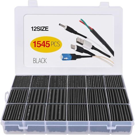 Gaine Thermoretractable Noire 1545pcs Gaine Thermorétractable Gaine Thermo Manchon Thermoretractable Gaines Retractable Termo-rétractable pour Fil Electrique de 12 Tailles 1 – 13 mm