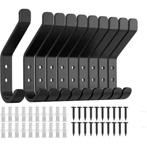 Lot de 10 patères à visser noires pour panneaux acoustiques, pour chambre, salon, salle de bain, pour manteaux et vestes, métal 10 cm (1/5)