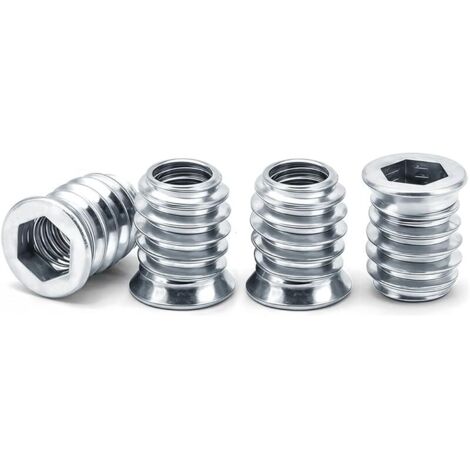 M4 Insert Fileté Bois, écrous à Visser M4 X 10mm Manchons à Visser Galvanisés écrou Hexagonal Fileté pour Meubles en Bois, 40 Pièces, Argent