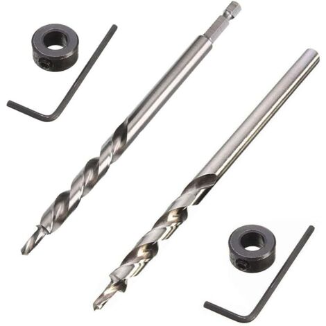 2 Pcs 9.5mm Foret de Trou de Poche 6.35mm Tige Hexagonale et Tige Ronde Foret Fraise Meche Etage pour Gabarit de Perçage Guide Percage (1/5)