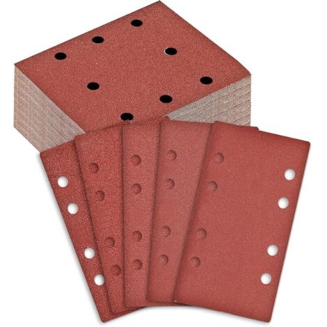100 Feuilles Abrasives Papier de Verre 80x133mm - Grain 40/60/80/120/240-8 Trous pour Ponceuse Vibrante/Orbitale - Lot pour Ponçage Bois, Métal, Peinture (1/5)