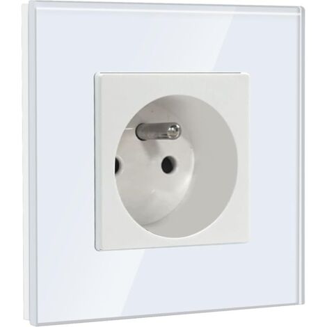 Prise Murale,Standard Français 16A Single Prise de Courant Alternatif avec Panneau en Verre Cristal (1 Prise, Blanc) (1/5)