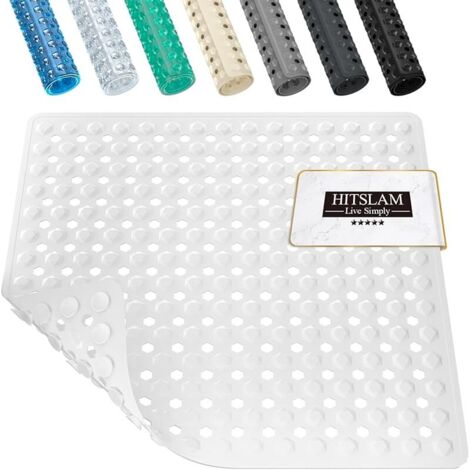 Tapis de Douche Antidérapant, Carré Tapis de Bain avec Ventouses 53x53cm sans BPA, Tapis de Baignoire Résistant à la Moisissure et Lavable en Machine, Blanc