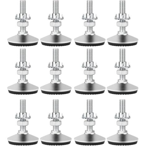 Pieds de Nivellement pour Meuble, Pied Réglable Hauteur en Acier Inoxydable 12 pièces M8 x 50mm Vis de Réglage avec Base en Caoutchouc Antidérapant et écrou en T