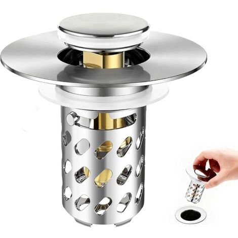 Bouchon de Lavabo Pop-Up en Acier Inoxydable avec Filtre, Bonde Évier Universel Anti-Odeur et Anti-Corrosion pour Salle de Bain et Cuisine (1/5)