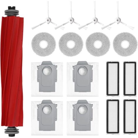 Lot de 17 accessoires compatibles avec les aspirateurs Roborock Qrevo MaxV/Qrevo Pro/Qrevo S Robtic, 1 rouleau à brosse principale, 4 brosses latérales blanches, 4 filtres Hepa, 4 tampons de (1/5)