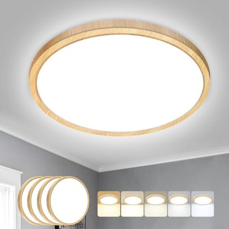 Lot de 4 Plafonnier LED, 18W 1800LM Luminaire Plafonnier Salle de Bain, IP54 Etanche & 5 Couleurs(3000K/3500K/4000K/5000K/6500K), Lampe Plafond Rond pour Cuisine, Chambre, Couloir Bois (1/5)